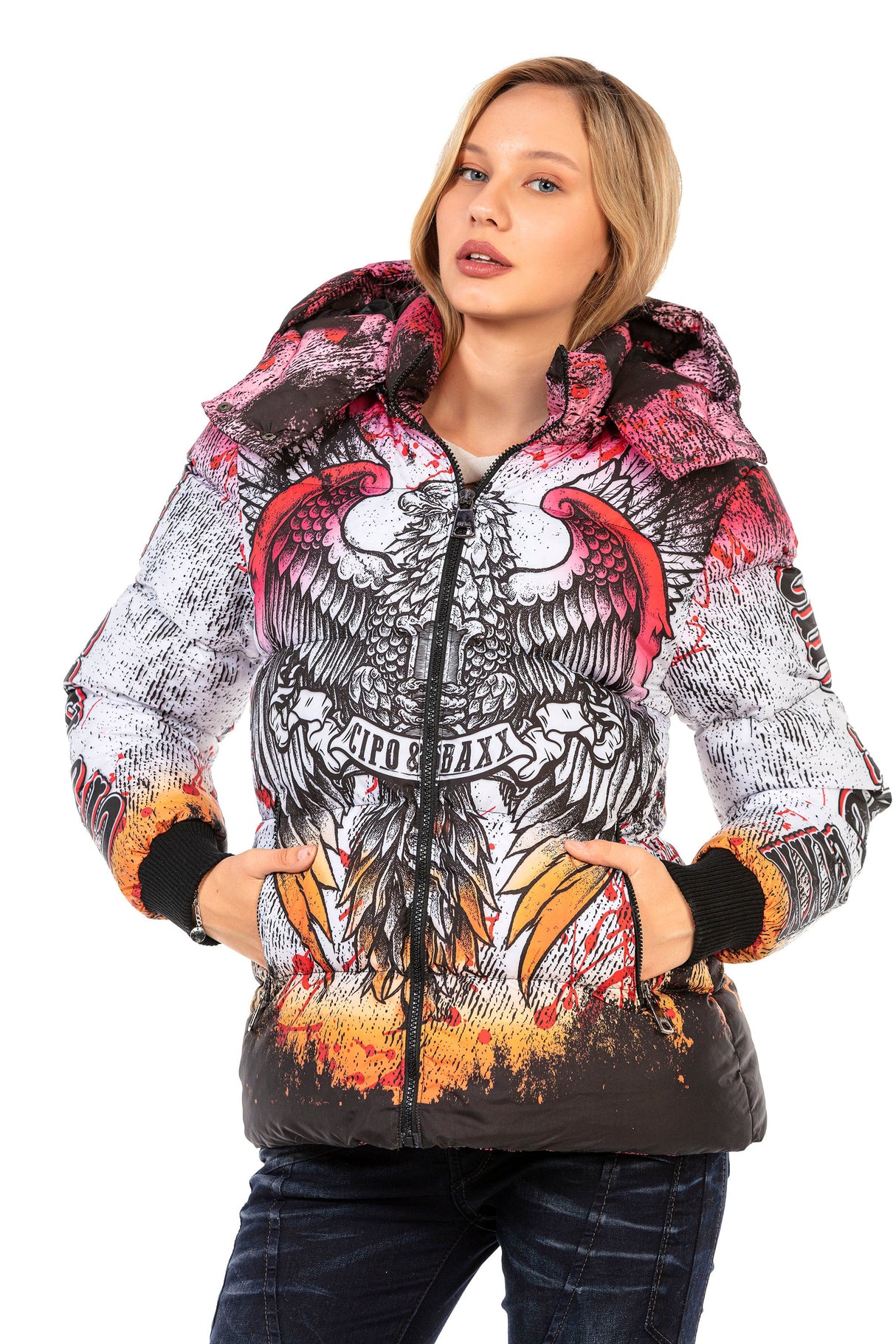 WM130 Women's winter jacket with vibrant all-over print