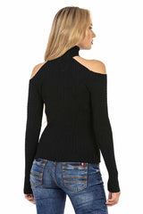 WP205 Women's knitted sweater with stylish cut-outs