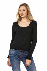 WP206 Women's knitted sweater with wavy round neck