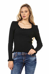 WP206 Women's knitted sweater with wavy round neck