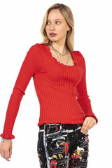 WP206 Women's knitted sweater with wavy round neck