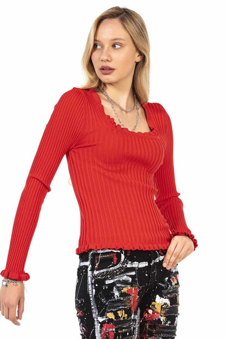 WP206 Women's knitted sweater with wavy round neck