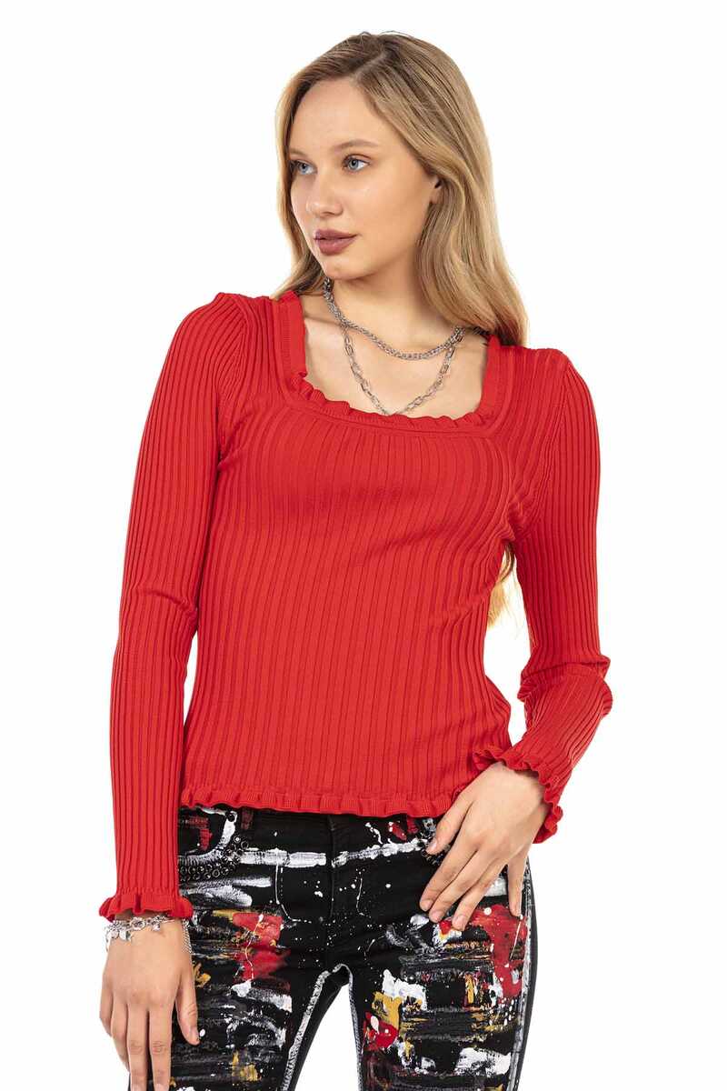 WP206 Women's knitted sweater with wavy round neck