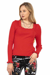 WP206 Women's knitted sweater with wavy round neck