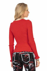 WP206 Women's knitted sweater with wavy round neck