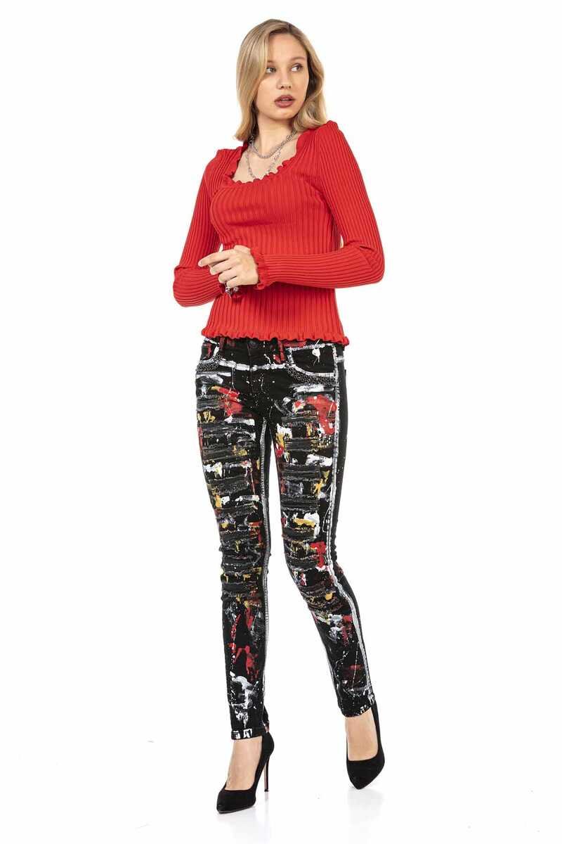 WP206 Women's knitted sweater with wavy round neck