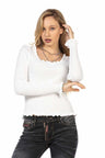 WP206 Women's knitted sweater with wavy round neck