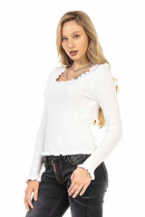 WP206 Women's knitted sweater with wavy round neck