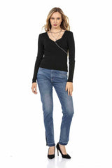 WP207 Women's knitted sweater with decorative pearl trim