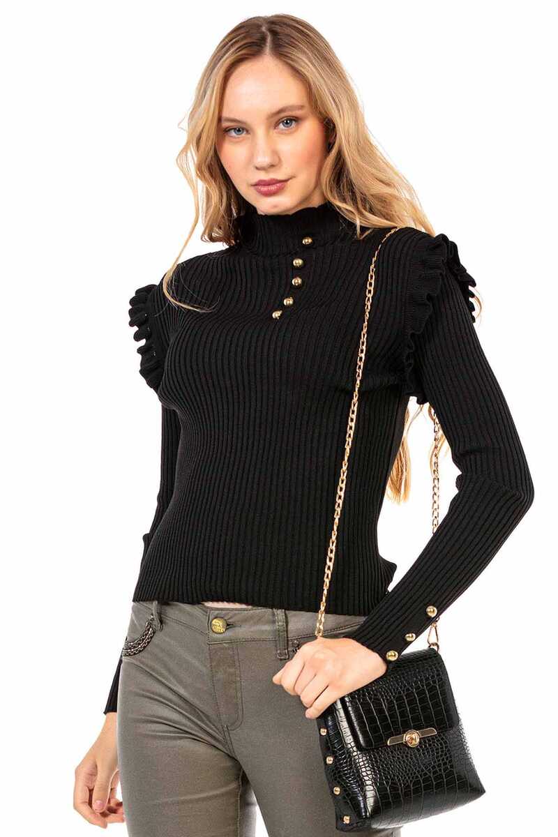 WP209 Women's knitted sweater with trendy decorative buttons