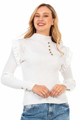 WP209 Women's knitted sweater with trendy decorative buttons