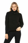 WP217 Women's roll-neck sweater with fashionable pearl appliqués
