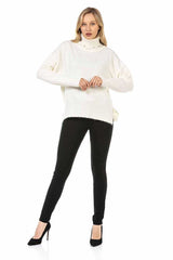 WP217 Women's roll-neck sweater with fashionable pearl appliqués