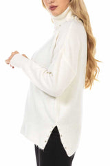 WP217 Women's roll-neck sweater with fashionable pearl appliqués