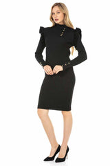 WP224 Women's Jersey Sweater Dress with Trendy Decorative Buttons