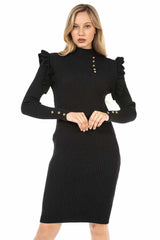 WP224 Women's Jersey Sweater Dress with Trendy Decorative Buttons
