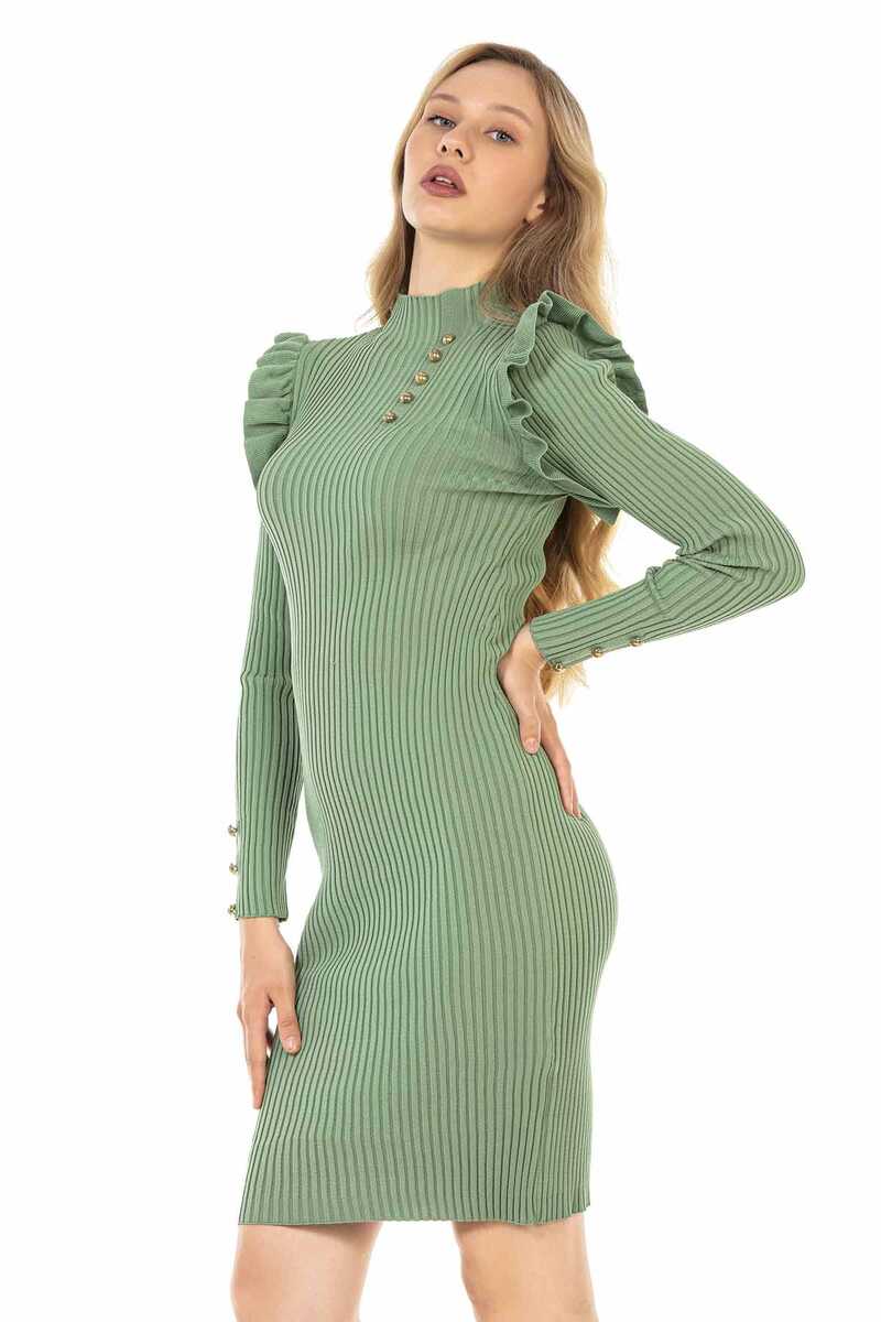 WP224 Women's Jersey Sweater Dress with Trendy Decorative Buttons