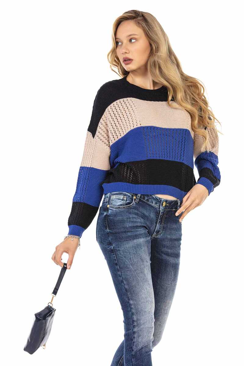 WP226 Women's Knit Sweater with Wide Stripes