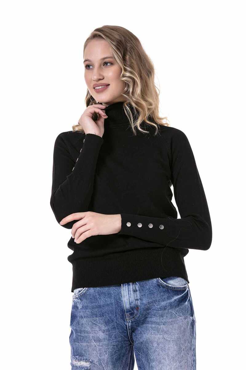 WP228 Women's roll neck sweater with great button details