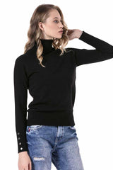 WP228 Women's roll neck sweater with great button details