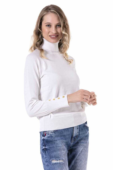 WP228 Women's roll neck sweater with great button details