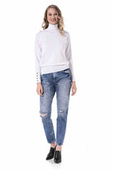 WP228 Women's roll neck sweater with great button details