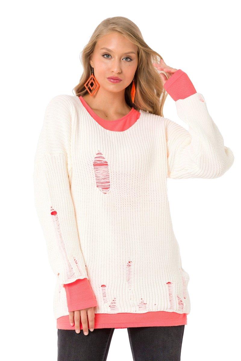 WP240 Women's knitted sweater with contrasting long sleeve