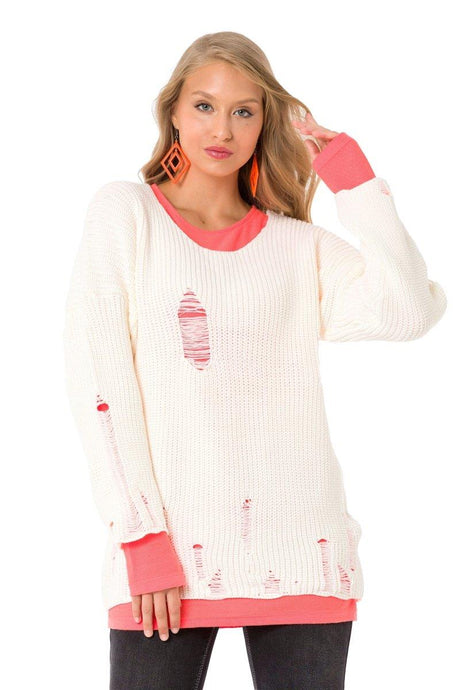 WP240 Women's knitted sweater with contrasting long sleeve