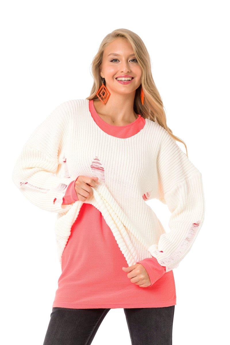 WP240 Women's knitted sweater with contrasting long sleeve