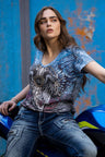 WT339 Women's T-shirt with winged cross and rhinestone pattern
