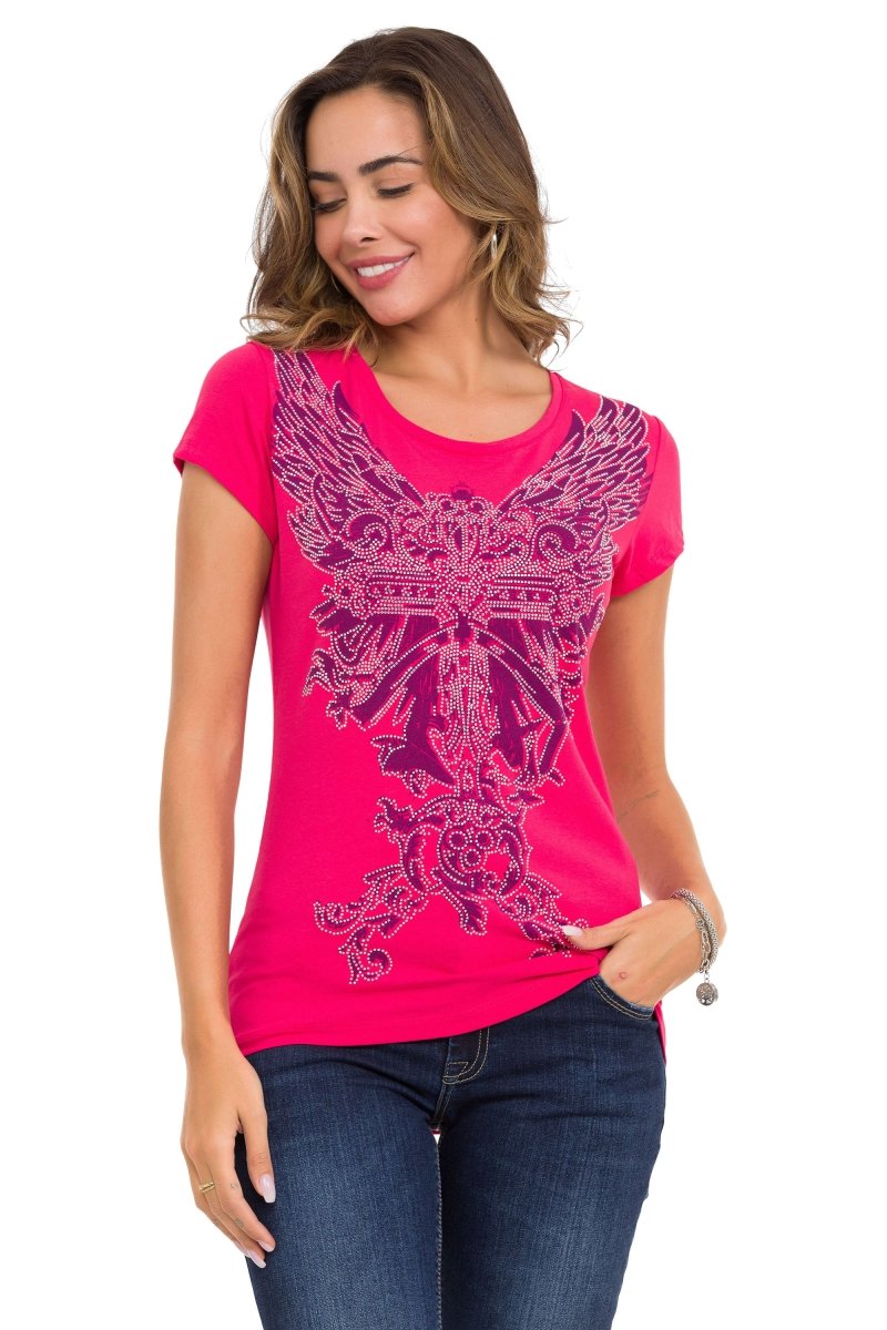 WT341 Women's T-shirt with shiny stone angel
