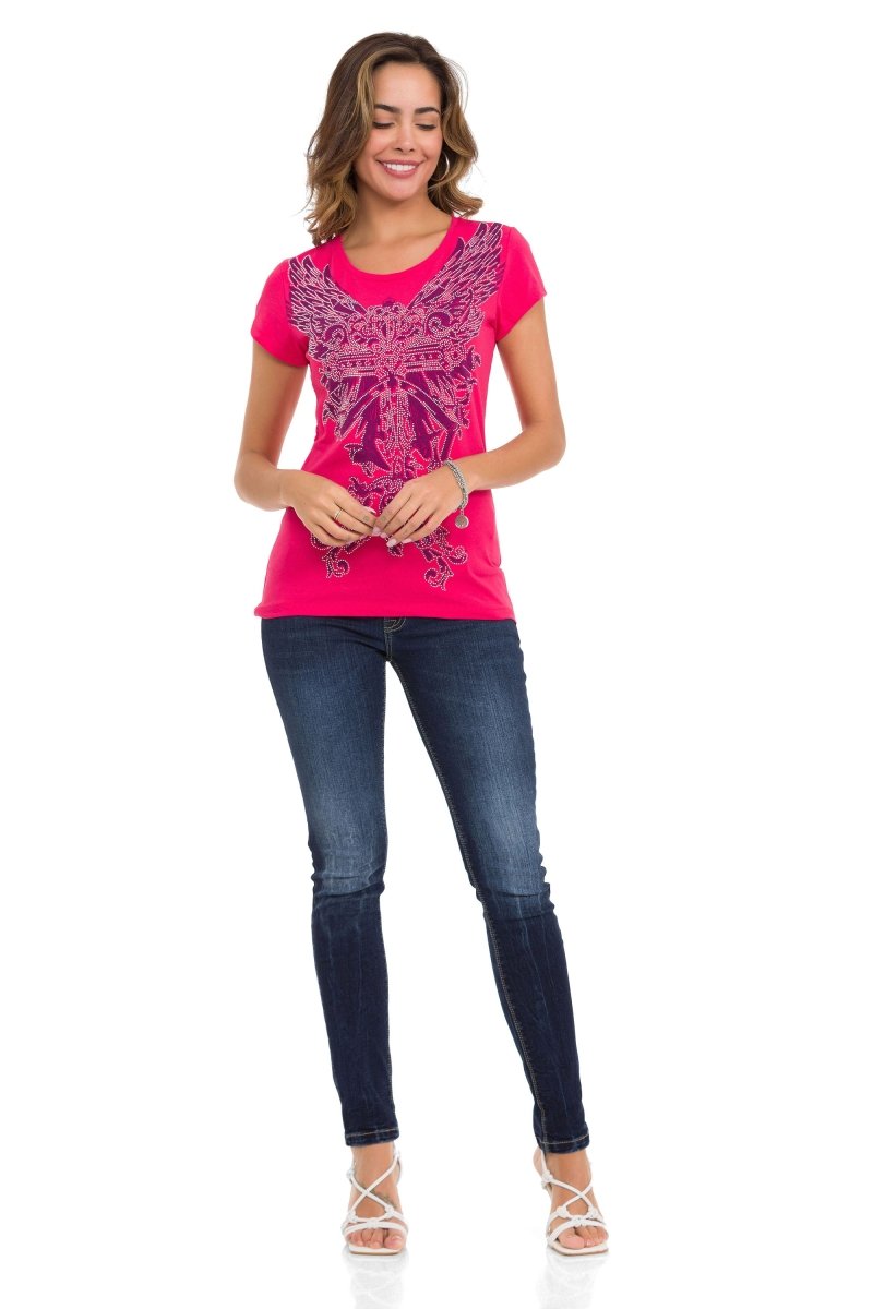 WT341 Women's T-shirt with shiny stone angel
