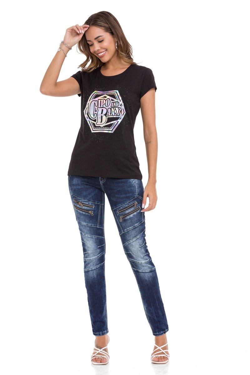 WT342 Women's T-shirt with stone foil print