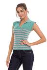 WT353 Women's T-Shirt Polo Collar Striped Knitwear