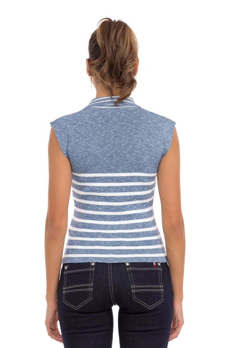 WT353 Women's T-Shirt Polo Collar Striped Knitwear