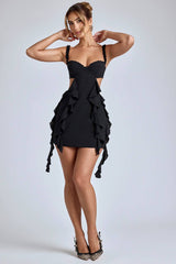 WY168 Summery mini dress with ruffles and deep neckline