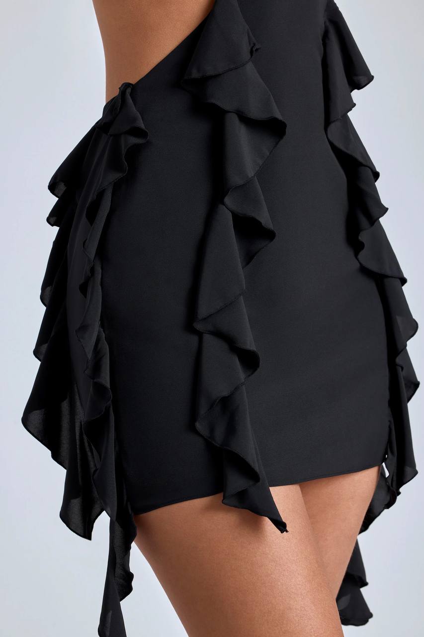 WY168 Summery mini dress with ruffles and deep neckline