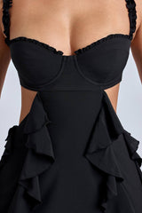 WY168 Summery mini dress with ruffles and deep neckline