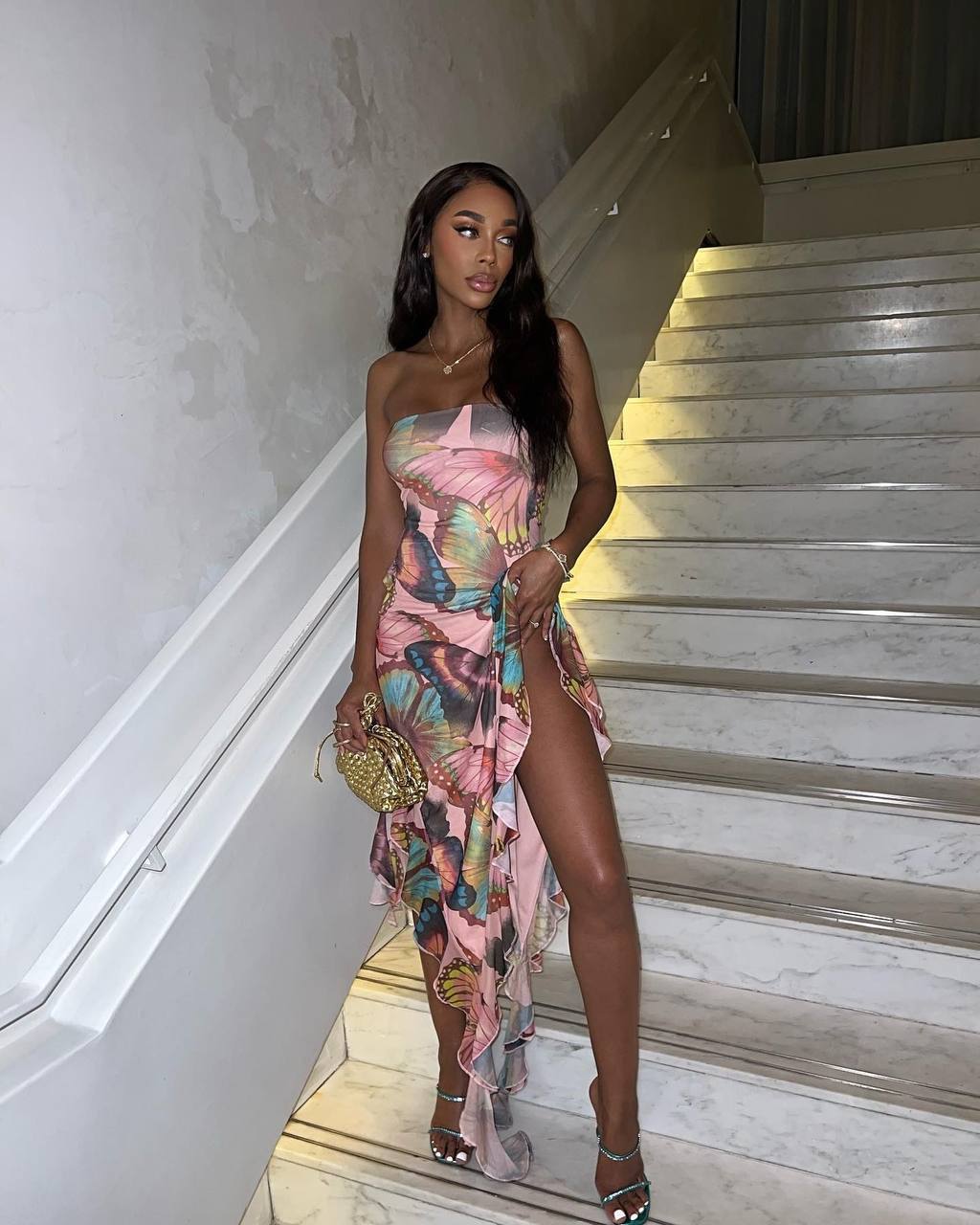 WY170 strapless long summer dress with ruffles