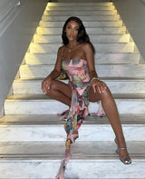 WY170 strapless long summer dress with ruffles
