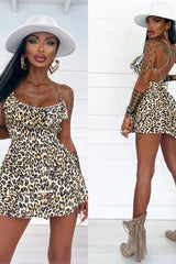 WY172 short flounced dress in leopard print with chain straps
