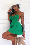 WY172 short flounced dress in leopard print with chain straps