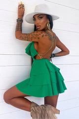 WY172 short flounced dress in leopard print with chain straps