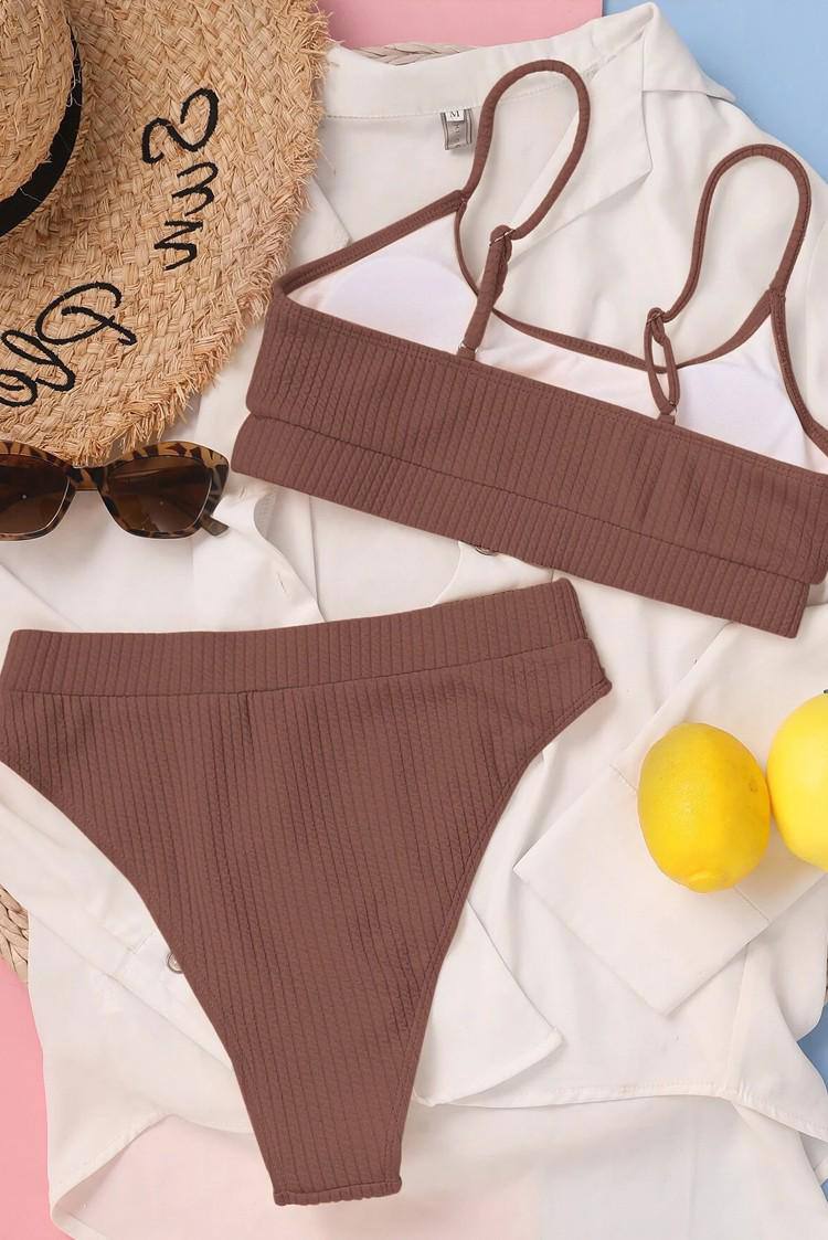 WY191 High-waisted bikini set made from special ribbed fabric